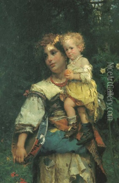 Mother And Child Oil Painting - Cesare Auguste Detti