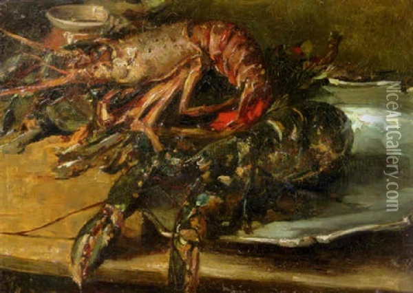 Lobsters On A Silver Plate Oil Painting - Otto Willem Albertus Roelofs