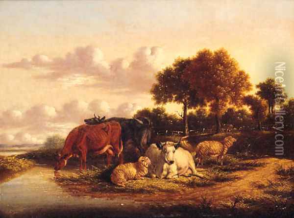 Cattle and Sheep grazing in extensive Landscapes Oil Painting - Pierre Emanuel Dielman