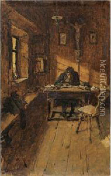 Der Dorfschreiber (the Village Scribe) Oil Painting - August Xaver Karl von Pettenkofen