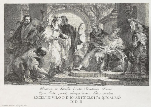 Les Saints De La Famille Crotta Oil Painting - Giovanni Domenico Tiepolo