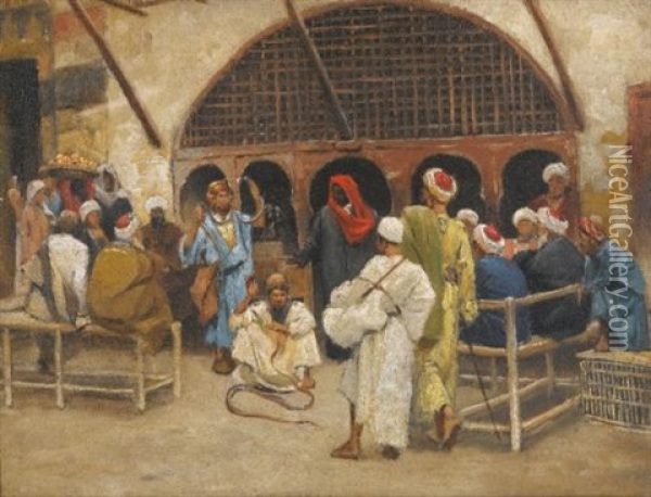The Snake Charmers (study) Oil Painting - Ludwig Deutsch