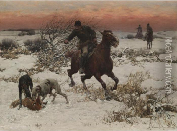 The Hunters Oil Painting - Alfred Wierusz-Kowalski