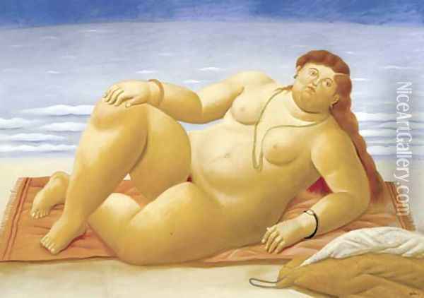 La Playa Oil Painting - Fernando Botero