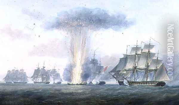 H.M.S. Lively capturing the Spanish frigate Clara off Cape St. Mary, c.1806 Oil Painting - Nicholas Pocock