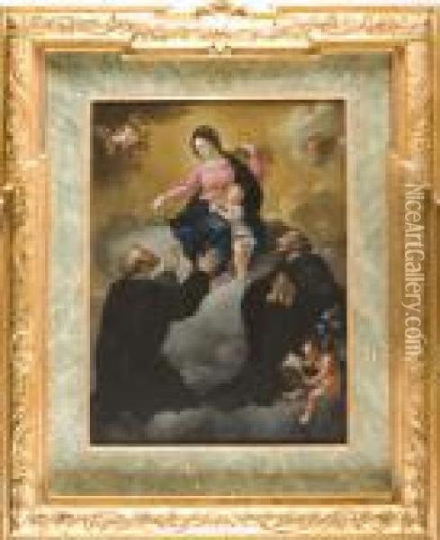 Madonna Con Bambino, Due Santi E Angeli Oil Painting - Pietro Bardellino