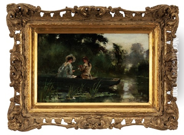 A Couple In A Boat Fishing Oil Painting - Henry John Yeend King