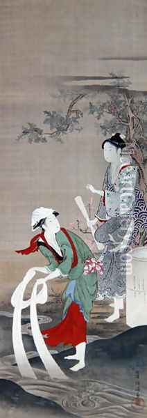 Two Beauties at Kinuta Oil Painting - Kubo Shunman