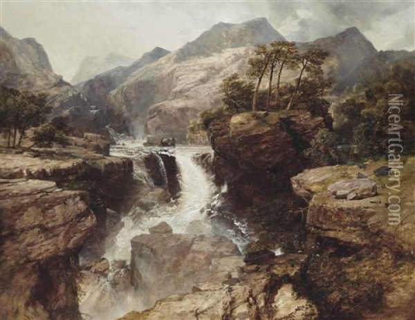 Waterfall, Romsdall, Norway Oil Painting - William West