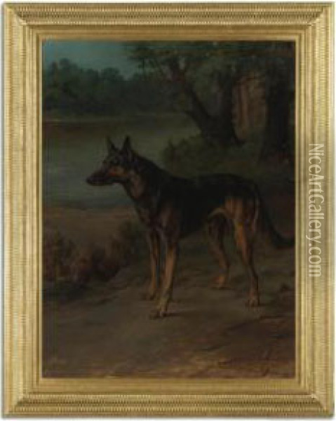 A German Shepherd At Guard Oil Painting - Maud Earl
