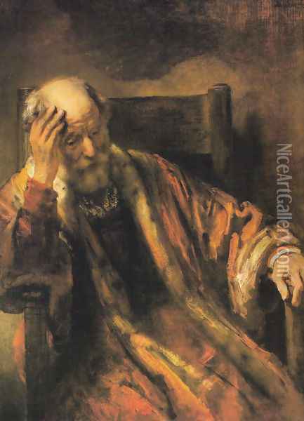 Old man on armchair Oil Painting - Rembrandt Van Rijn