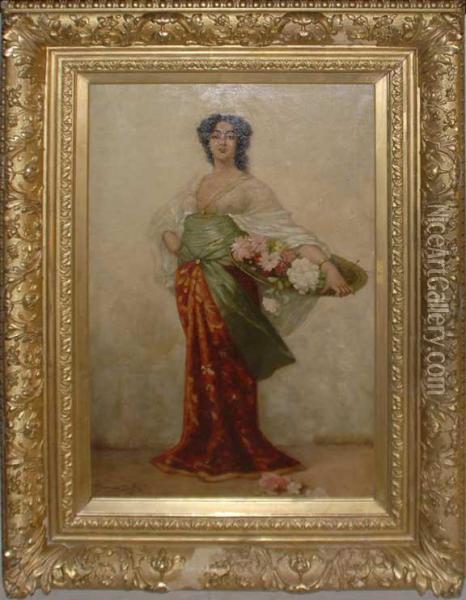 Flowergirl Oil Painting - Giuseppe Bertini