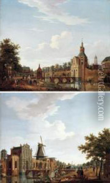 Utrecht, The Catharijnepoort; Utrecht, The Wittevrouwepoort With The Domtoren Beyond Oil Painting - Isaak Ouwater
