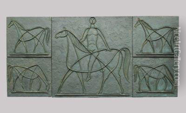 Bronze-relief 'reiter Mit Pferden' Oil Painting - Josef Felix Dietler