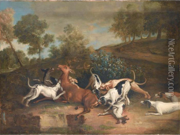 [follower Of Jean-baptiste Oudry, Stag Hunt, Oil On Canvas] Oil Painting - Jean-Baptiste Oudry