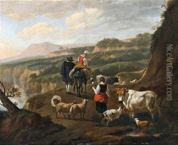 Landschaft Mit Hirten An Einer Felskuste Oil Painting - Abraham Jansz. Begeyn