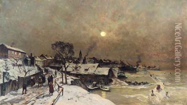 From a Small Town in Norway (Fra en småby i Norge) Oil Painting - Gerhard Munthe