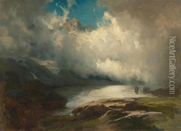 Berglandschaft Mit Aufziehenden Wolken Oil Painting - Johann Rudolf Koller