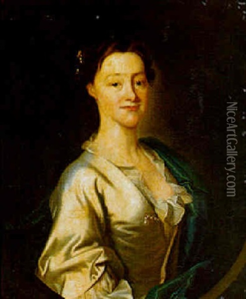 Portrait Of Grace Smyth, In A Satin Dress With Wrap Oil Painting - Thomas Hudson