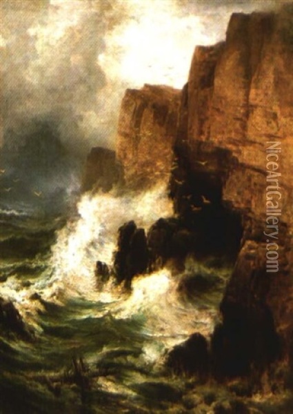 Cliffs In A Storm Oil Painting - Edward Moran