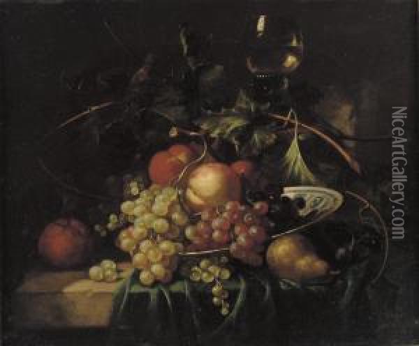 Still Life With Grapes, Peaches, An Orange And A Pear Oil Painting - Willem Verbeet