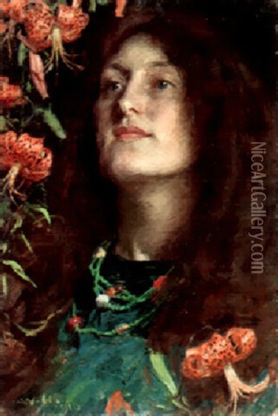 Portrait Of Emily Hatherell, The Artist's Wife Oil Painting - William Hatherell