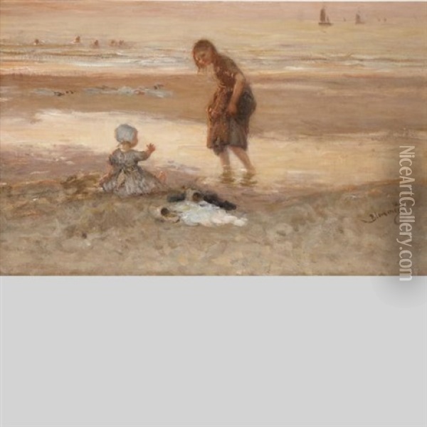 Children On The Beach Oil Painting - Bernardus Johannes Blommers