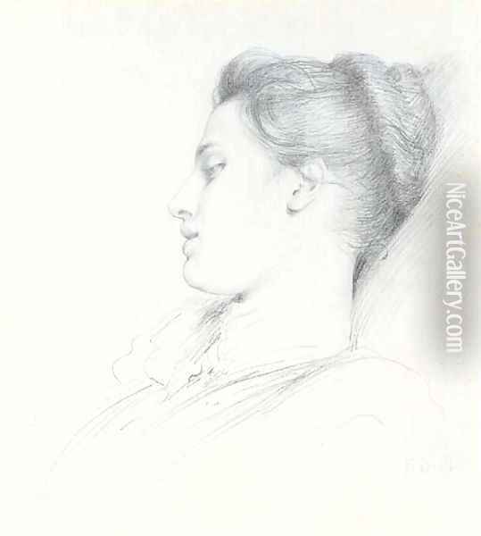 Portrait study of a young woman, in profile and with eyes downcast Oil Painting - Sir Frank Dicksee