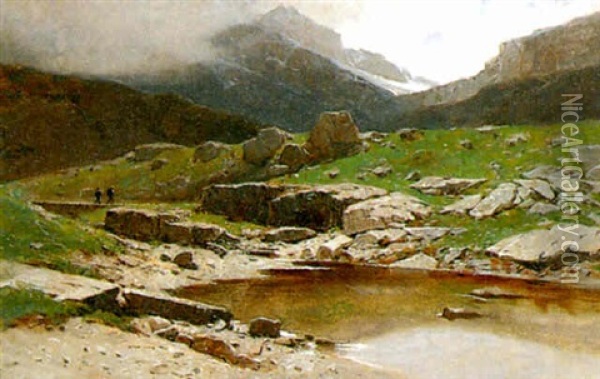 A La Gemmi, Petit Lac (valais) Oil Painting - Gustave Eugene Castan