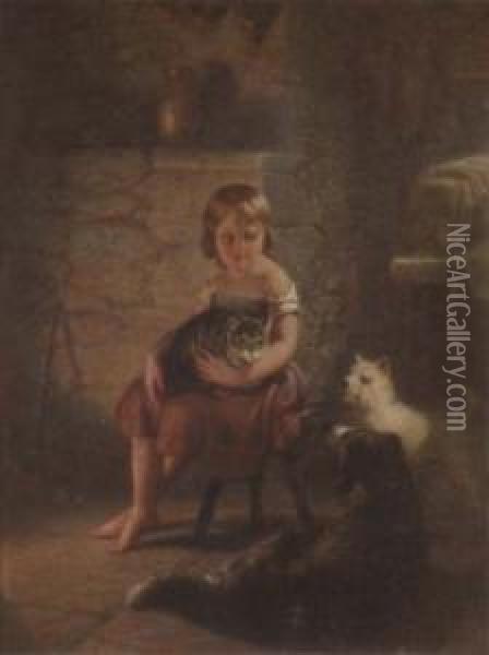 Kitty's Pets Oil Painting - Benjamin Franklin Reinhart