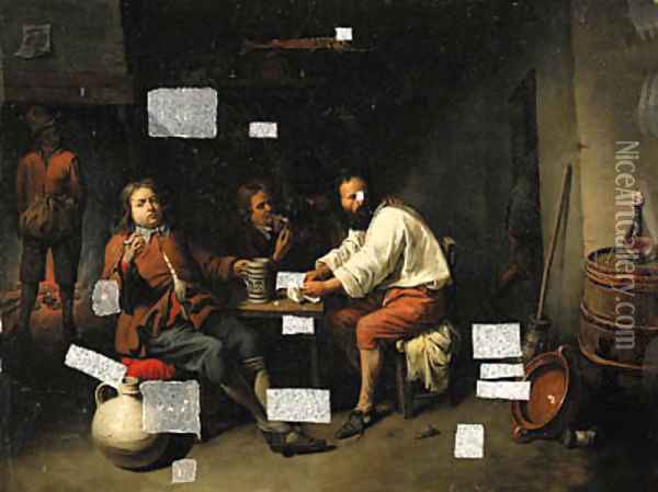 A gentleman drinking in an inn Oil Painting - David The Younger Ryckaert