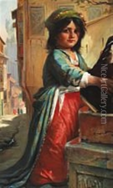 A Small Girl From The Middle East In Colourful Clothes Oil Painting - Elisabeth Anna Maria Jerichau-Baumann