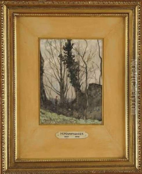 Homme Dans Un Sous Bois Oil Painting - Henri-Joseph Harpignies