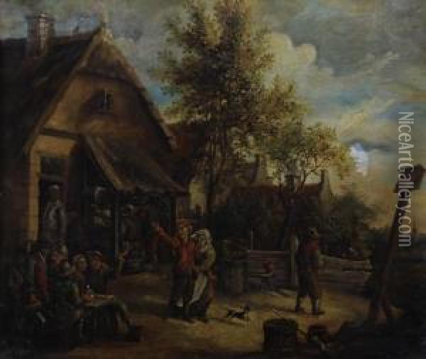 Revellers Outside A Tavern Oil Painting - David The Elder Teniers