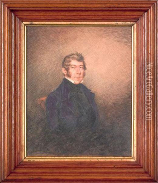 Watercolor Portrait Of Peter Muhlenberg Oil Painting - Jacob B. Schoener