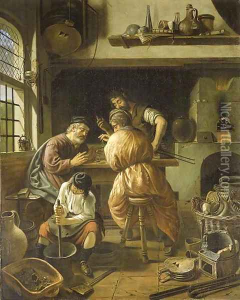 An alchemist's workshop Oil Painting - Cornelis De Man