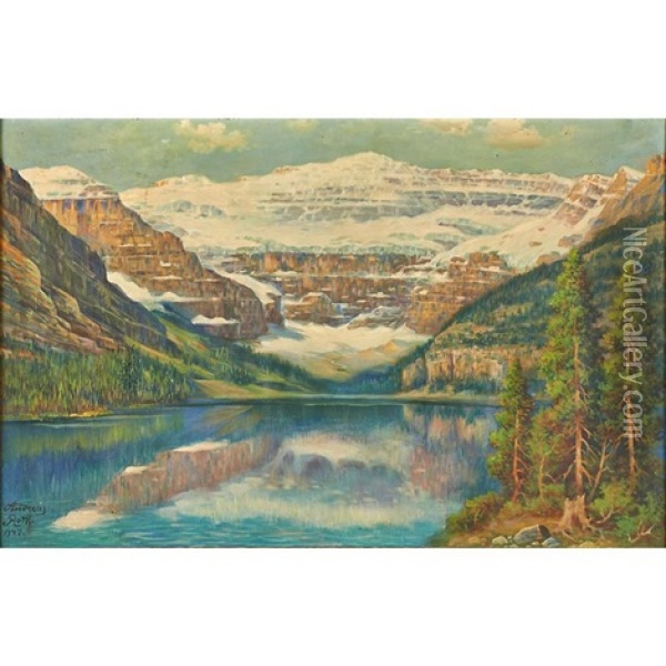 Mountain And Lake Scene Oil Painting - Andreas Roth