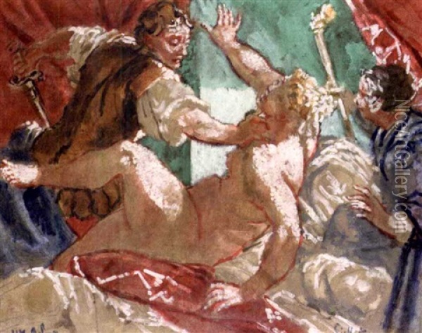 Rape Of Lucretia (after Palma) Oil Painting - Walter Sickert