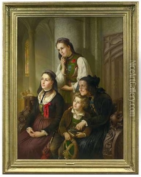 Schwabische Landleute In Betzinger Tracht Andachtig In Einer Kirche Oil Painting - Wilhelm Emil Robert Heck