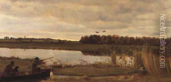 The duck shoot 1880 Oil Painting - Basil Bradley