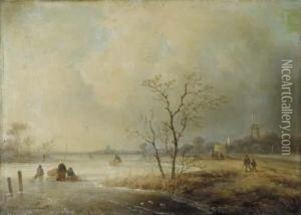Winter Activities On The Ice Oil Painting - Johannes Franciscus Hoppenbrouwers
