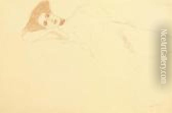 Nach Links Liegender Akt Mit Gespreizten Beinen Oil Painting - Gustav Klimt