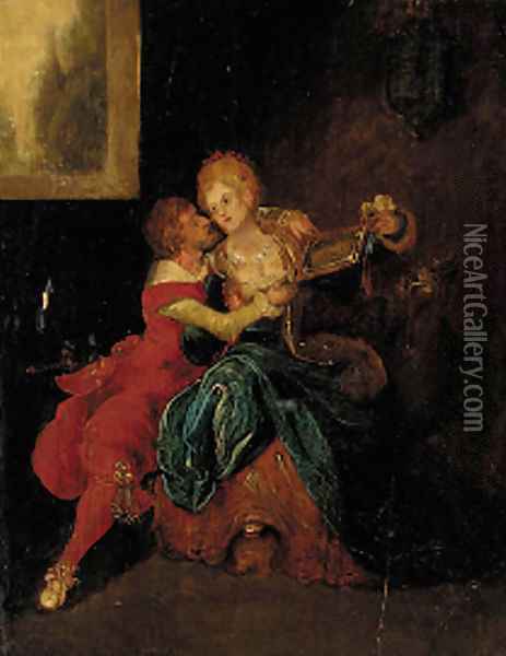 A lovers' tryst Oil Painting - Louis-Joseph Watteau