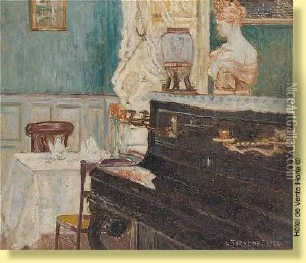 Interieur Au Piano Oil Painting - Louis Thevenet