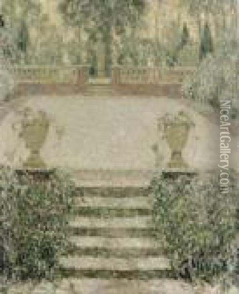 Les Marches Du Jardin Oil Painting - Henri Eugene Augustin Le Sidaner