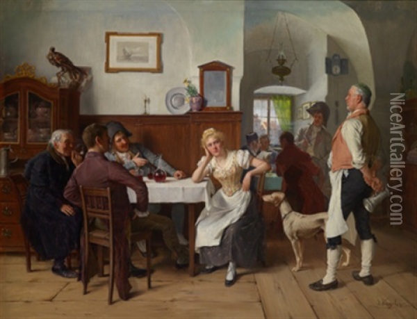 Im Wirtshaus Oil Painting - Josef Kinzel