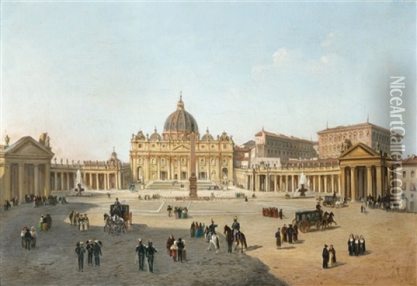 La Place Saint Pierre, Rome Oil Painting - Vincenzo Giovannini