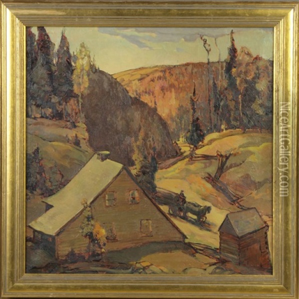 Bringing Home The Logs Oil Painting - Alexander Oscar Levy