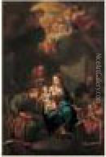 Sainte Anne, La Vierge, L'enfant Jesus Oil Painting - Francesco de Mura