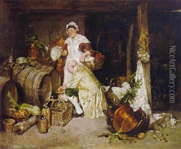 Thirsty Work In The Wine Cellar Oil Painting - Francois Adolphe Grison